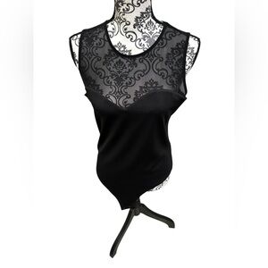 Express Black Sleeveless Sheer Damask-Back Top Body Contour Collection